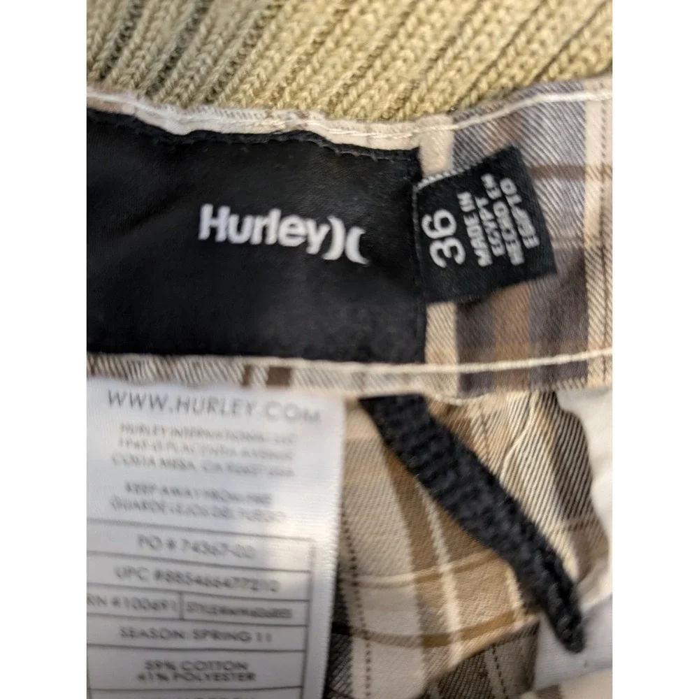 Hurley Men's Shorts Size 36 Plaid Pockets Logo Flat Front‎
